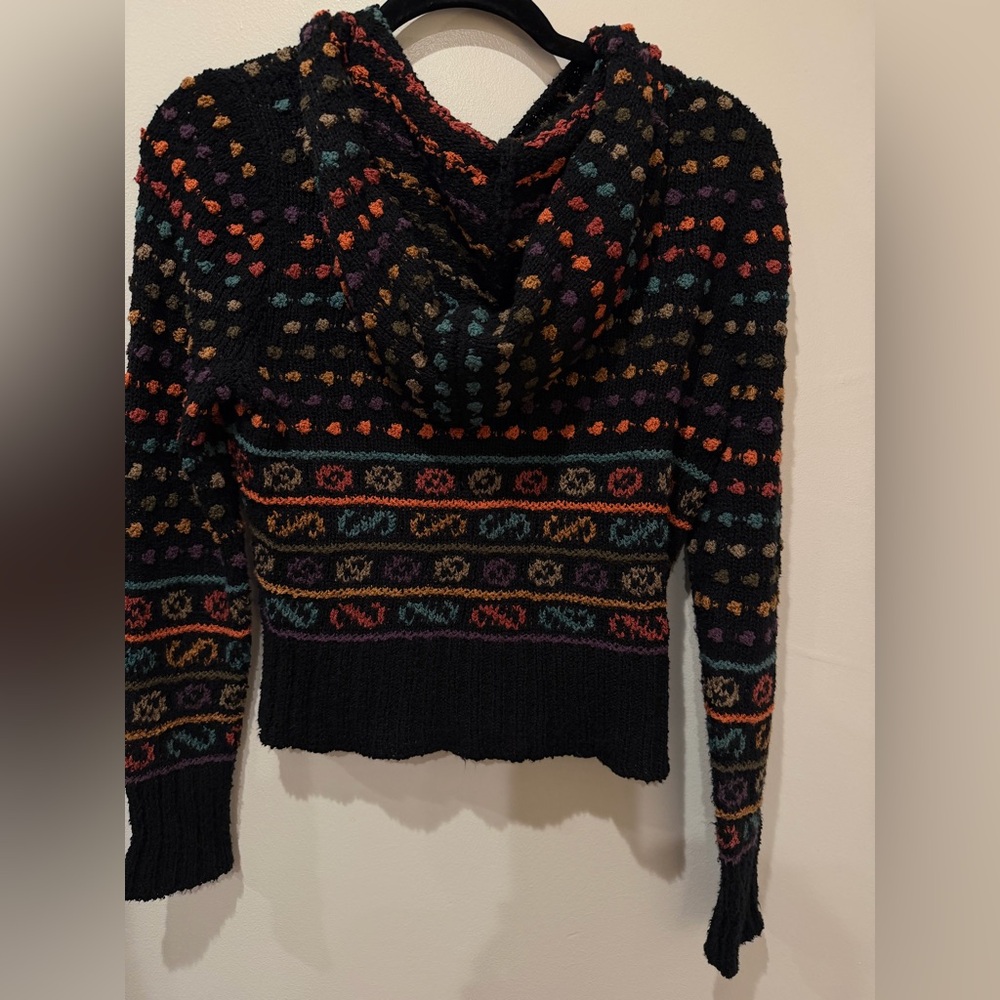 Peruvian Connection Black Multicolor Fair Isle Knit Cardigan Sweater Size S - Picture 3 of 4